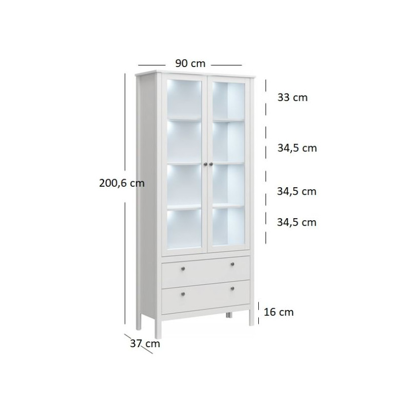 Witryna wysoka z 2 szufladami OLE Biały Mebelbos