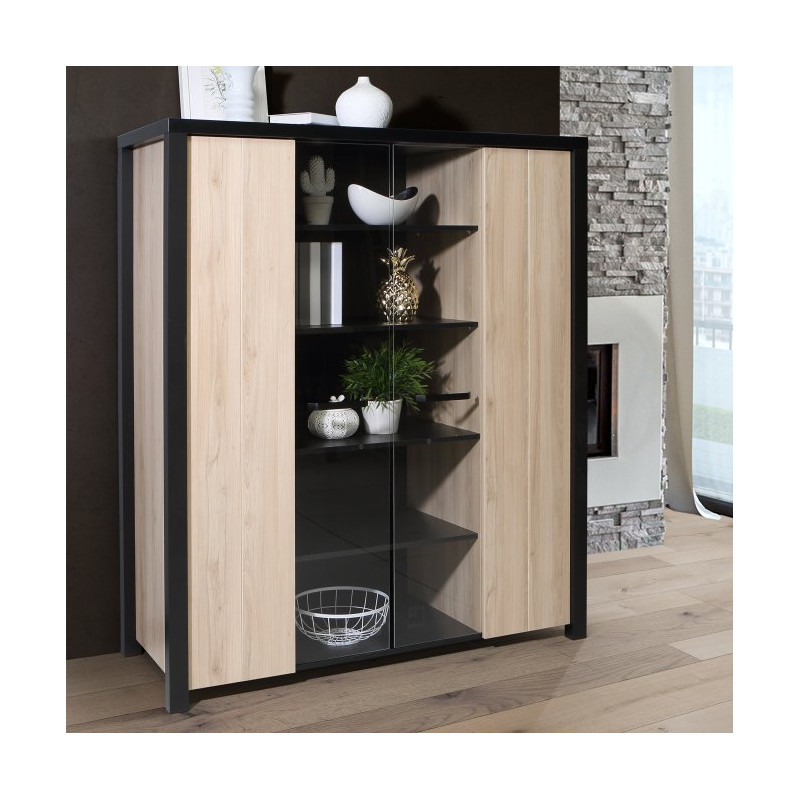 Witryna 130 cm do salonu Black Hill BLHV5311 śliwa comano/czarny