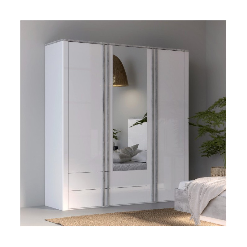 Szafa z lustrem 200 cm Buganvilla BGVS937 loftwood/biały połysk