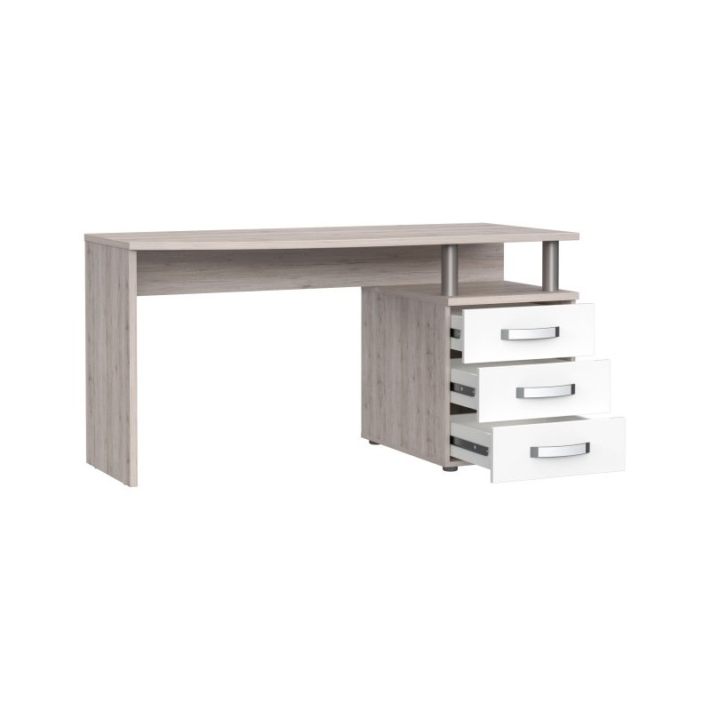 Biurko 140x60 cm z szufladami Rondino RDIB211 biały połysk/dąb piaskowy