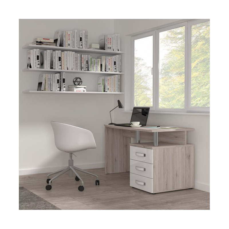 Biurko 140x60 cm z szufladami Rondino RDIB211 biały połysk/dąb piaskowy