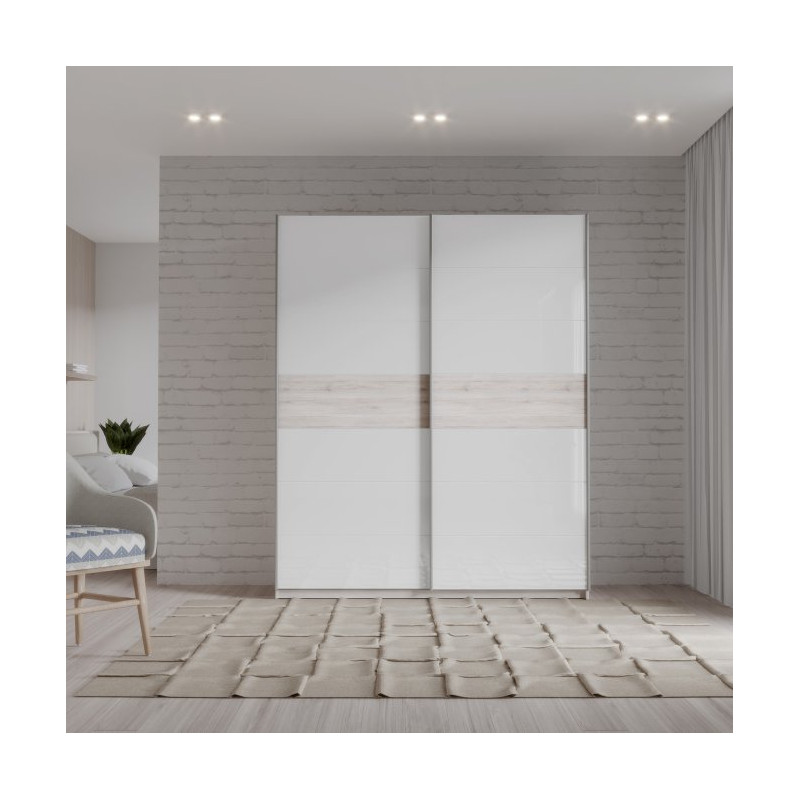 Szafa przesuwna 170 cm Rondino RDNS127E1 dąb piaskowy/biały połysk