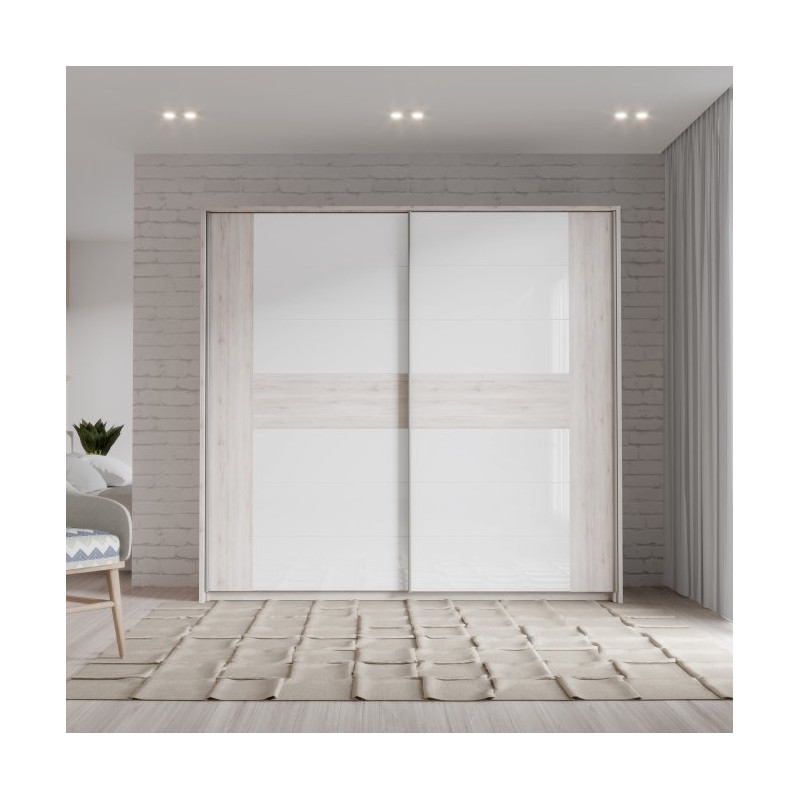 Szafa przesuwna 220 cm Rondino RDNS827E1T dąb piaskowy/biały połysk