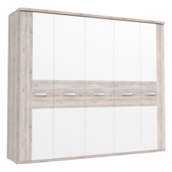 Duża szafa ubraniowa 250 cm Rondino RDNS951T dąb piaskowy/biały połysk
