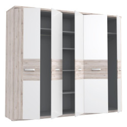 Duża szafa ubraniowa 250 cm Rondino RDNS951T dąb piaskowy/biały połysk