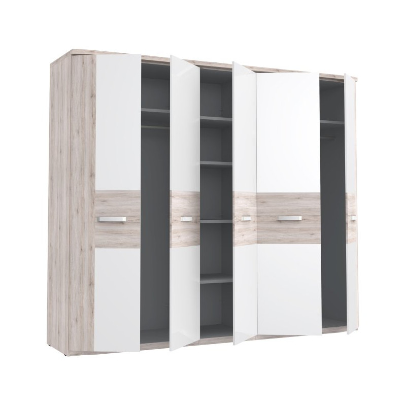 Duża szafa ubraniowa 250 cm Rondino RDNS951T dąb piaskowy/biały połysk