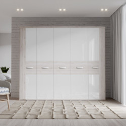 Duża szafa ubraniowa 250 cm Rondino RDNS951T dąb piaskowy/biały połysk