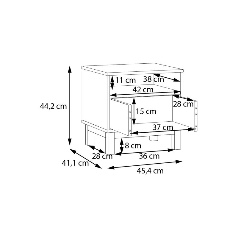 Szafka nocna 45 cm z szufladą Penkridge PQRK112 secret grey/dąb szlachetny