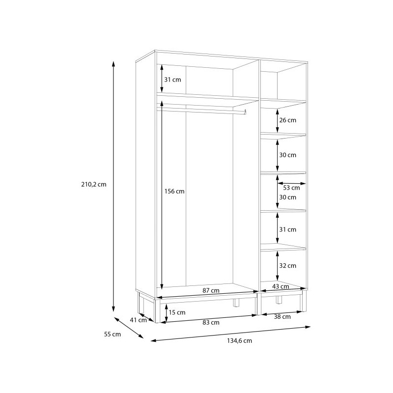 Szafa otwierana 140 cm Penkridge PQRS831 secret grey/dąb szlachetny