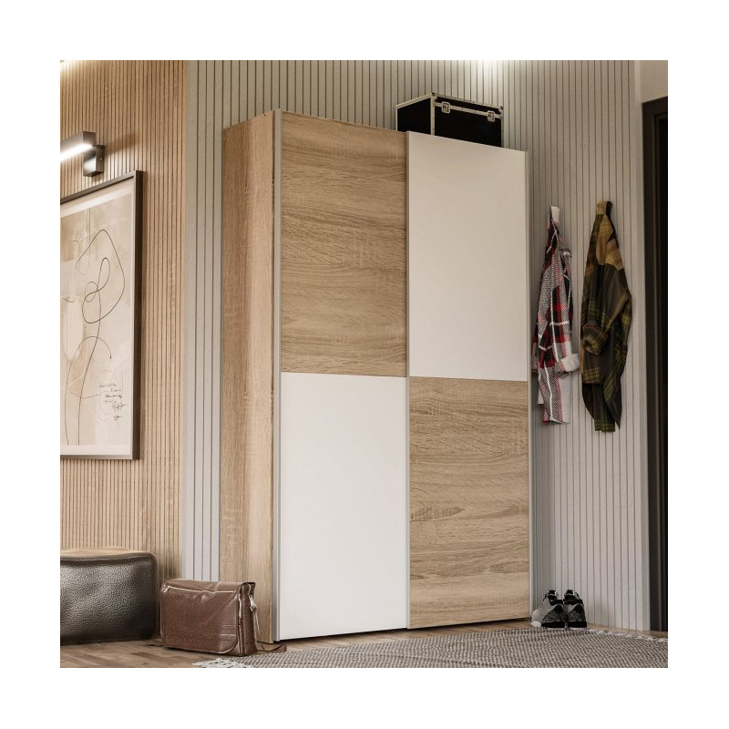 Szafa przesuwna dwudrzwiowa 120 cm Ozzula OZLS62237 dąb sonoma/biały