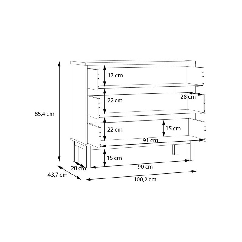 Komoda z szufladami Penkridge PQRK212 secret grey/dąb szlachetny