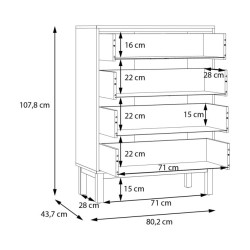 Komoda z 4 szufladami Penkridge PQRK311 secret grey/dąb szlachetny
