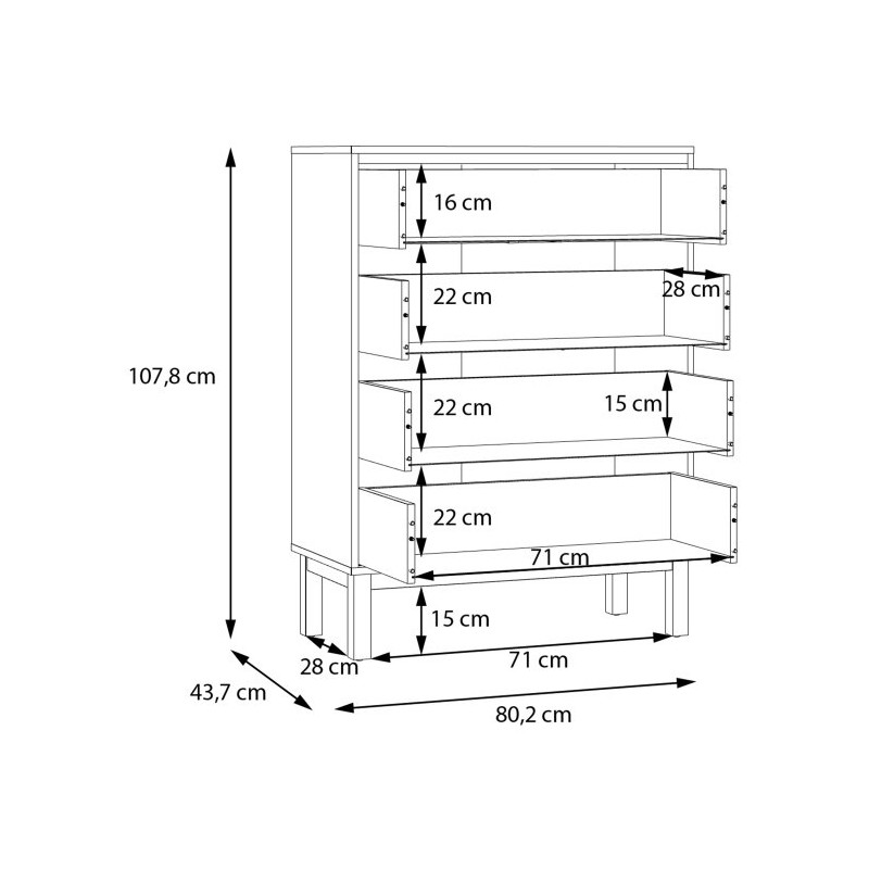 Komoda z 4 szufladami Penkridge PQRK311 secret grey/dąb szlachetny