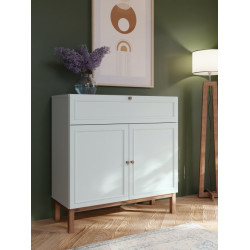 Mała komoda 100 cm do salonu Penkridge PKDK221 secret grey/dąb szlachetny