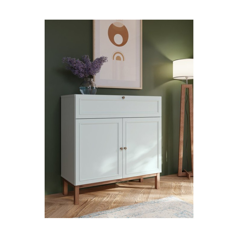 Mała komoda 100 cm do salonu Penkridge PKDK221 secret grey/dąb szlachetny