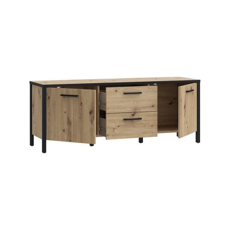 Szafka RTV 140 cm Kirikus KUST133 dąb artisan/czarny mat