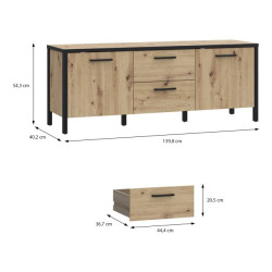 Szafka RTV 140 cm Kirikus KUST133 dąb artisan/czarny mat