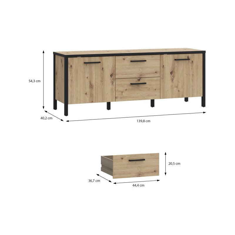 Szafka RTV 140 cm Kirikus KUST133 dąb artisan/czarny mat