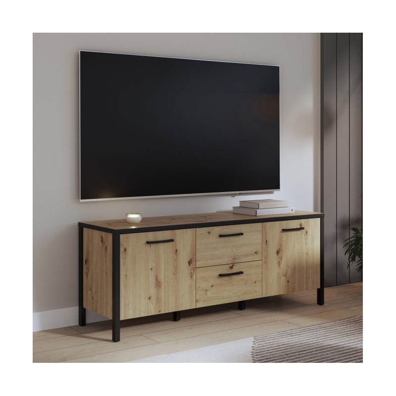 Szafka RTV 140 cm Kirikus KUST133 dąb artisan/czarny mat