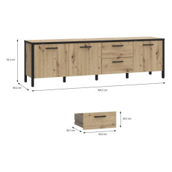Szafka RTV 185 cm Kirikus KUST141L dąb artisan/czarny mat