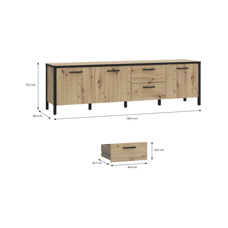 Szafka RTV 185 cm Kirikus KUST141L dąb artisan/czarny mat