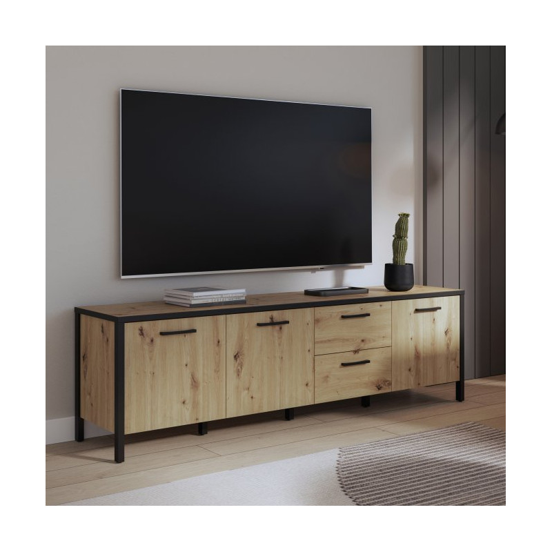 Szafka RTV 185 cm Kirikus KUST141L dąb artisan/czarny mat