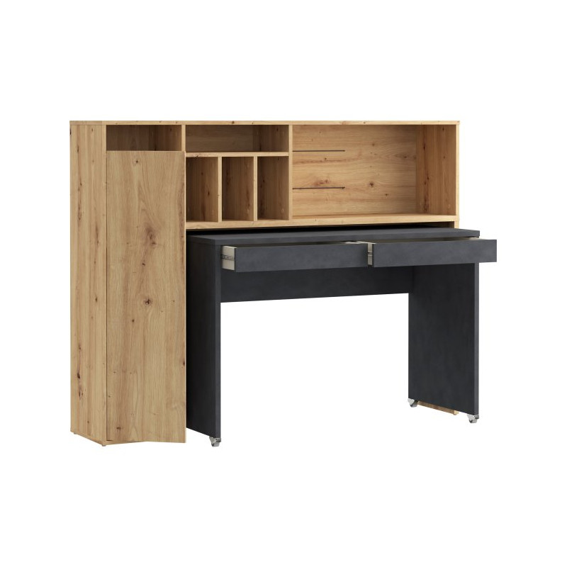 Biurko na kółkach z regałem Trynidad EGRB331L beton/dąb artisan