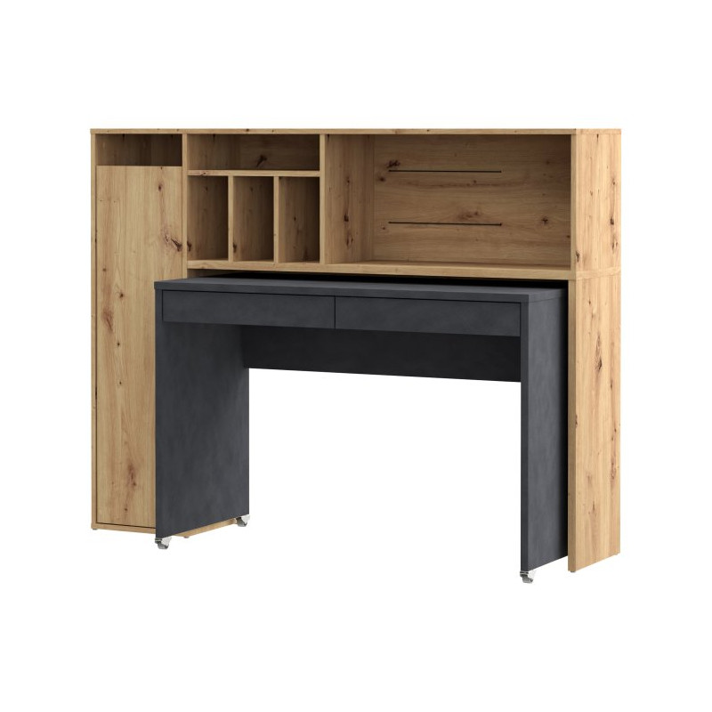 Biurko na kółkach z regałem Trynidad EGRB331L beton/dąb artisan