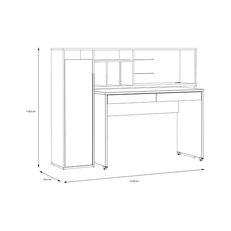 Biurko na kółkach z regałem Trynidad EGRB331L beton/dąb artisan