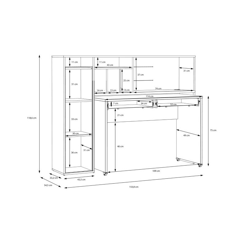 Biurko na kółkach z regałem Trynidad EGRB331L beton/dąb artisan
