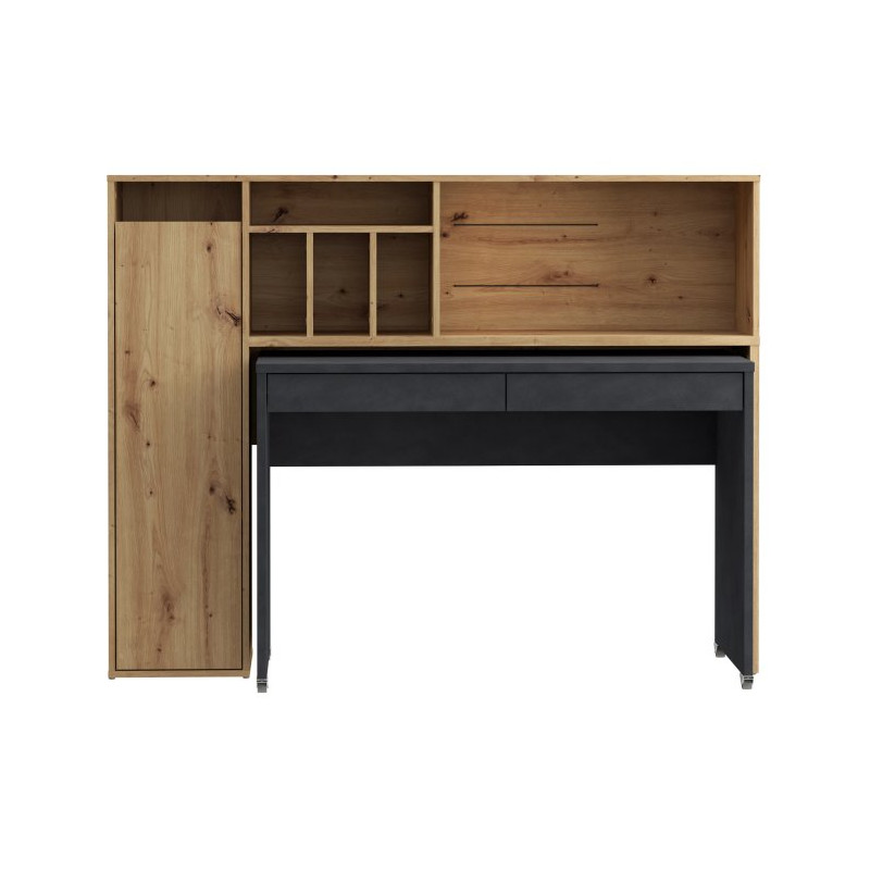 Biurko na kółkach z regałem Trynidad EGRB331L beton/dąb artisan