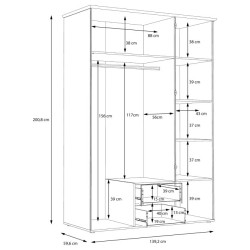 Szafa z lustrem 140 cm Gloria GLRS83S dąb sonoma
