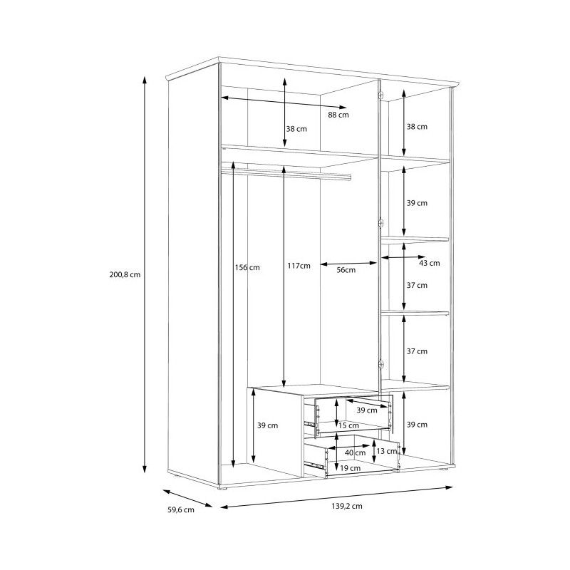 Szafa z lustrem 140 cm Gloria GLRS83S dąb sonoma