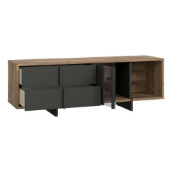 Szafka RTV 160 cm z szufladami Jokkaz JKZT121L dąb flagstaff/czarny
