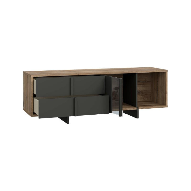 Szafka RTV 160 cm z szufladami Jokkaz JKZT121L dąb flagstaff/czarny