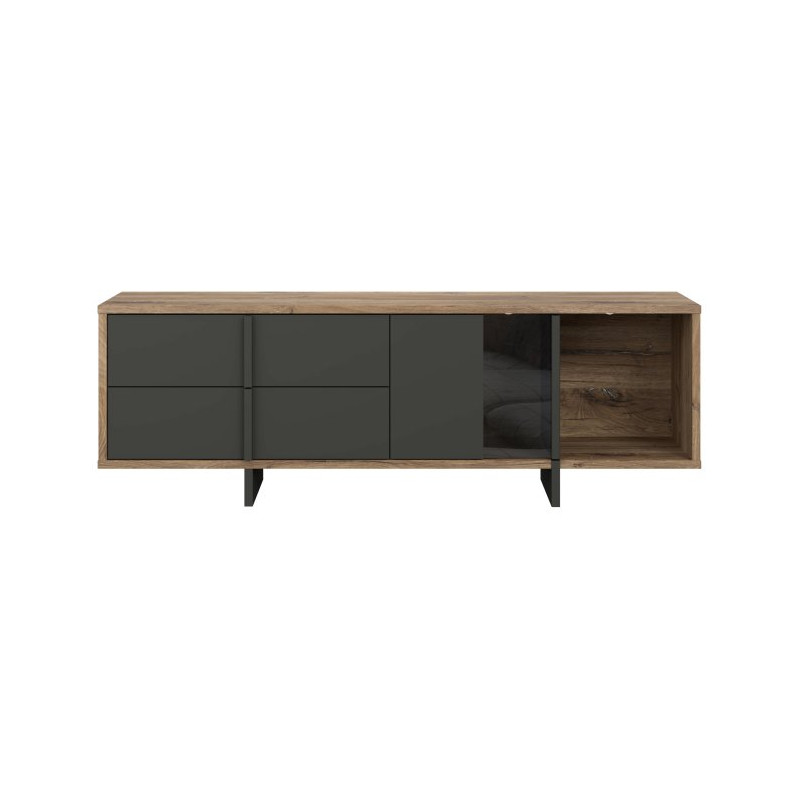 Szafka RTV 160 cm z szufladami Jokkaz JKZT121L dąb flagstaff/czarny
