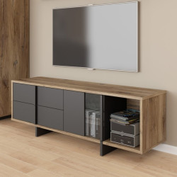 Szafka RTV 160 cm z szufladami Jokkaz JKZT121L dąb flagstaff/czarny