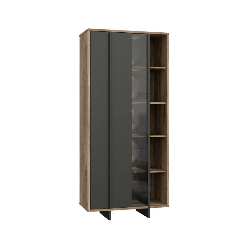 Witryna nowoczesna 90 cm Jokkaz JKZV721L dąb flagstaff/czarny