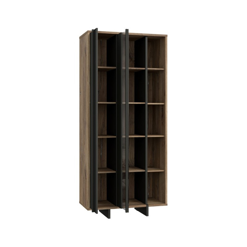 Witryna nowoczesna 90 cm Jokkaz JKZV721L dąb flagstaff/czarny