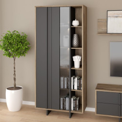 Witryna nowoczesna 90 cm Jokkaz JKZV721L dąb flagstaff/czarny