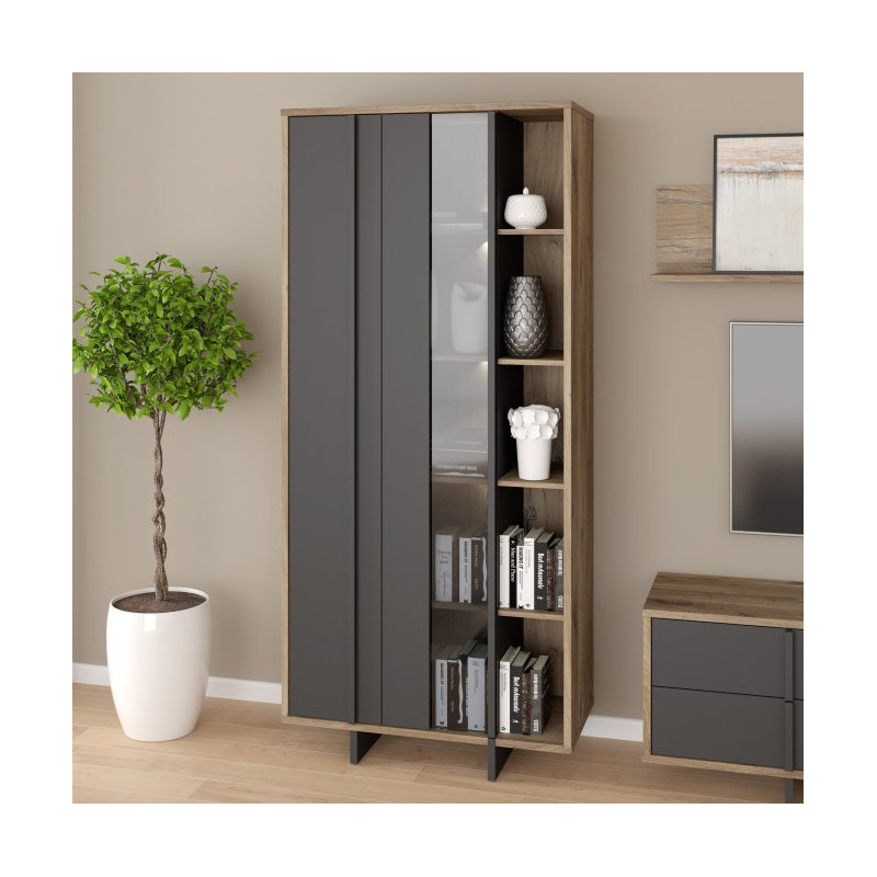 Witryna nowoczesna 90 cm Jokkaz JKZV721L dąb flagstaff/czarny
