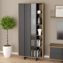 Witryna nowoczesna 90 cm Jokkaz JKZV721L dąb flagstaff/czarny