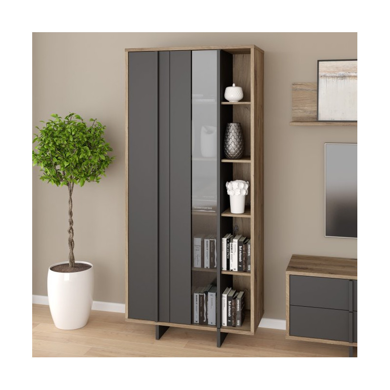 Witryna nowoczesna 90 cm Jokkaz JKZV721L dąb flagstaff/czarny