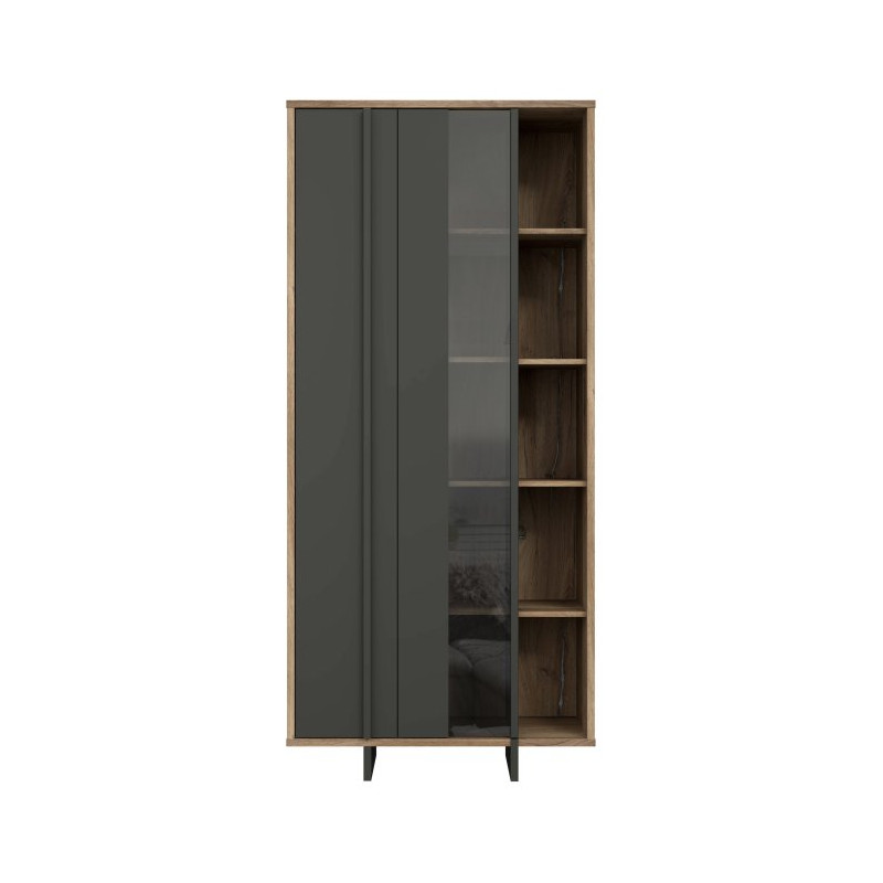Witryna nowoczesna 90 cm Jokkaz JKZV721L dąb flagstaff/czarny