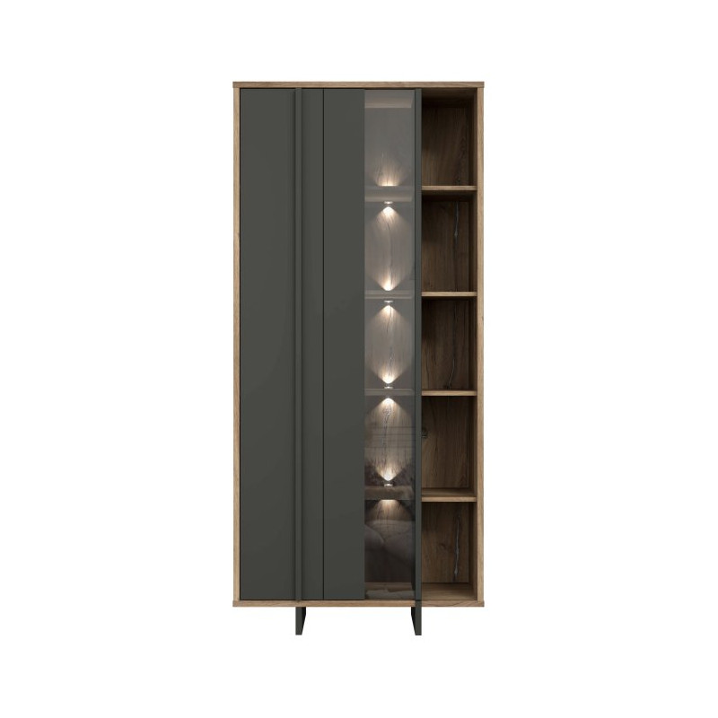 Witryna nowoczesna 90 cm Jokkaz JKZV721L dąb flagstaff/czarny