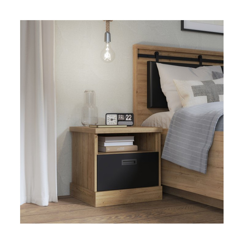 Szafka nocna 50 cm z szufladami Kaszmiro KZMK011 dąb waterford/czarny