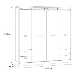 Szafa przesuwna 200 cm z szufladami Kaszmiro KZMS944 dąb waterford/czarny