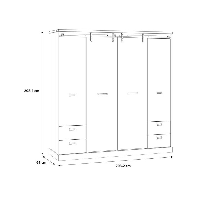 Szafa przesuwna 200 cm z szufladami Kaszmiro KZMS944 dąb waterford/czarny