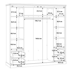 Szafa przesuwna 200 cm z szufladami Kaszmiro KZMS944 dąb waterford/czarny