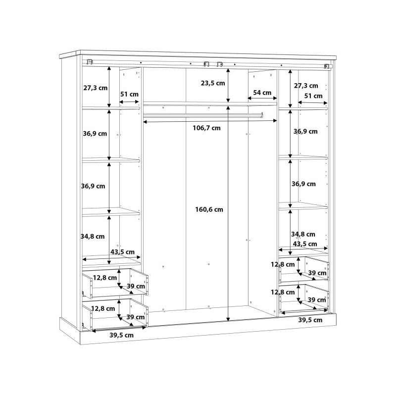 Szafa przesuwna 200 cm z szufladami Kaszmiro KZMS944 dąb waterford/czarny